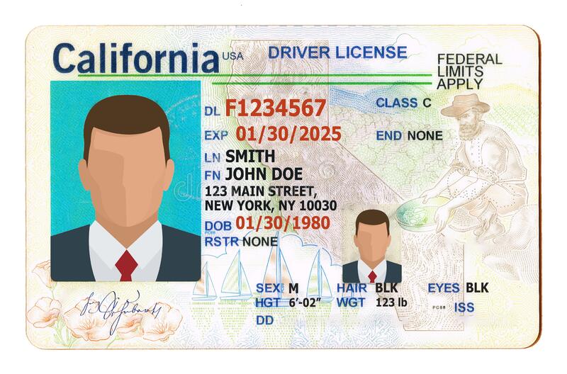 California Driver License Filled Generic Info Isolated White Background California Driver License Filled Generic Info 190408628 