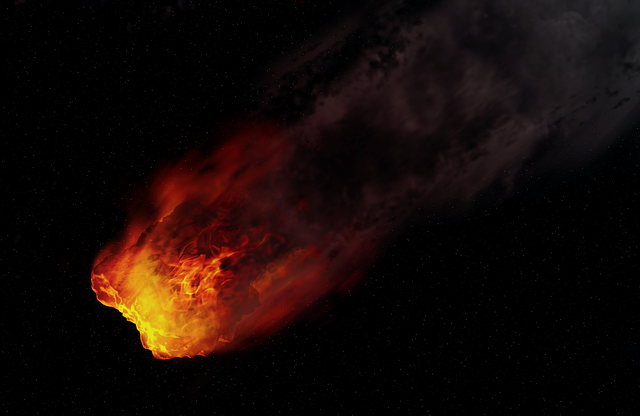 An asteroid moving through space.