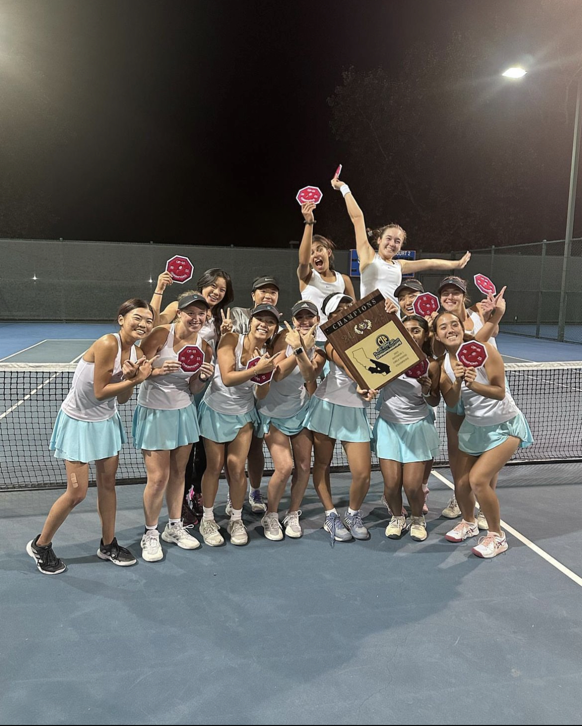 Girls Tennis celebrates after their big win.
Photo provided by Aliso Athletics Instagram
