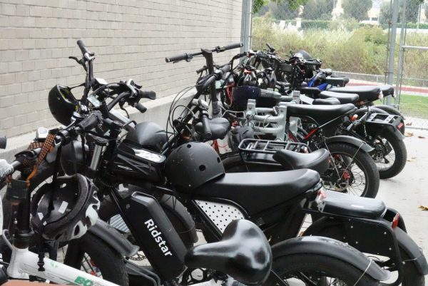 The e-bikes parked in the bike racks at Aliso Niguel.