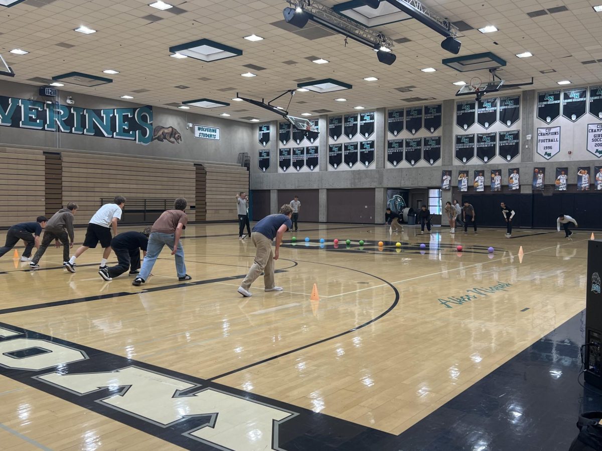 Players get ready to play dodgeball.